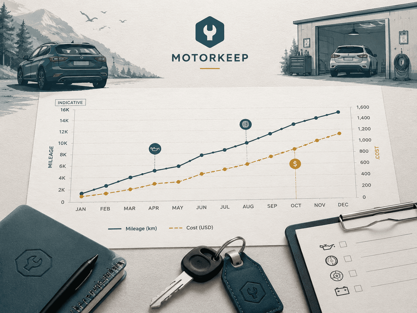 Indicative mileage and cost trend for car service records
