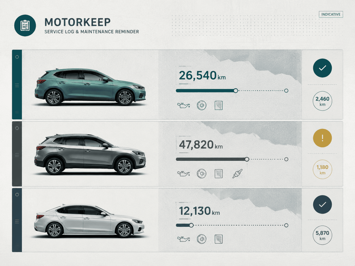 Indicative multi-car ledger for car service records