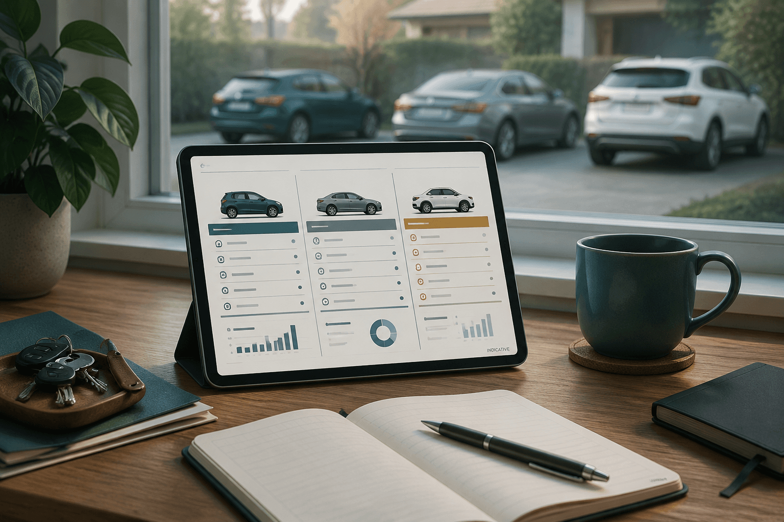 Household multi-car record workspace on a tablet